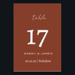 Minimalist Terracotta Script Wedding Custom  Table Number<br><div class="desc">Minimalist Terracotta Script Wedding Custom Table Number</div>