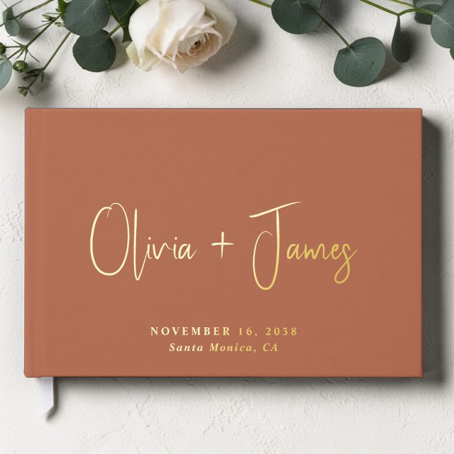 Minimalist Terracotta Wedding Guest Book (Minimalist Terracotta Wedding Foil Guest Book)