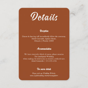 Minimalist Terracotta Wedding Info Enclosure Card