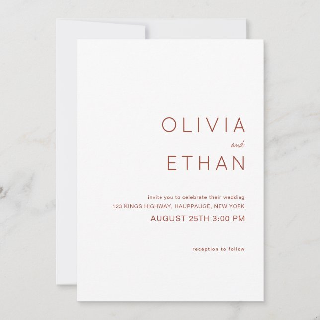Minimalist Terracotta Wedding  Invitation (Front)
