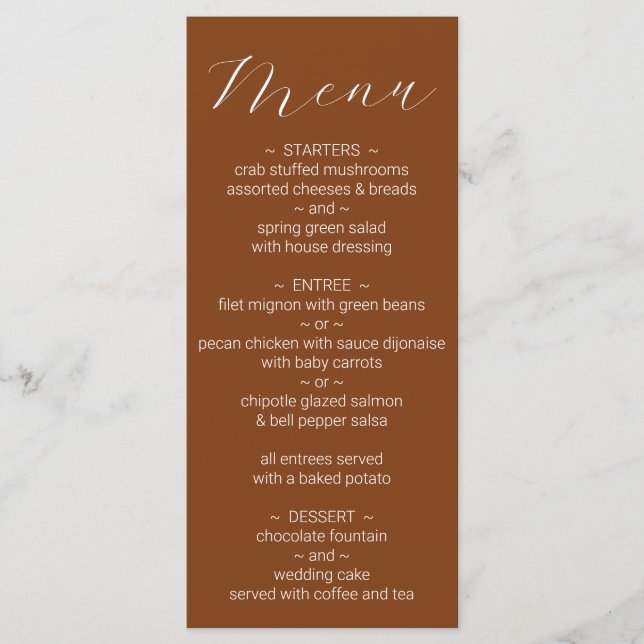 Minimalist Terracotta Wedding Menu (Front)