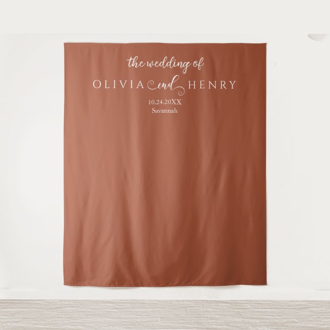 Minimalist Terracotta Wedding Photo Backdrop Tapestry (Front)