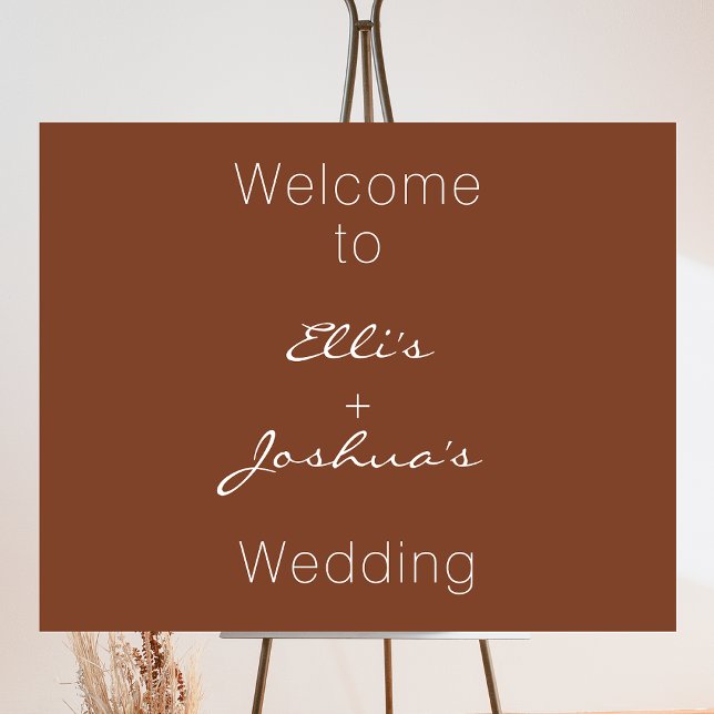 Minimalist Terracotta Wedding Welcome Sign (Terracotta colored minimalist wedding welcome sign.)