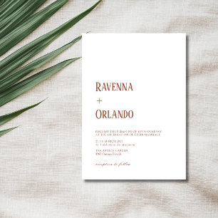 Minimalist Terracotta White Simple Modern Wedding Invitation