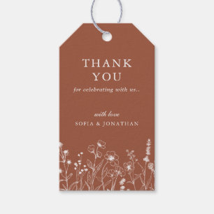 Minimalist Terracotta Wildflower Wedding Thank you Gift Tags