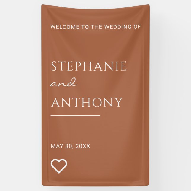 Minimalist Terracotta with Heart Modern Wedding Banner (Vertical)