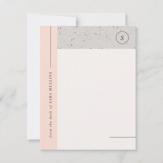 Minimalist Terrazzo Monogram Stationery - Grey Announcement (Front)