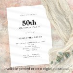 Minimalist Text Any Colour 50th Birthday Party Invitation<br><div class="desc">Minimalist Text Any Colour 50th Birthday Party. Fully customisable. Easily personalise the text and change font and background colours if you wish via the edit further option.</div>