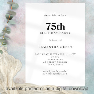 Minimalist Text Any Colour 75th Birthday Party Invitation