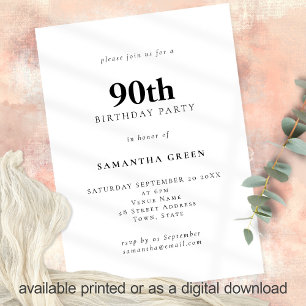 Minimalist Text Any Colour 90th Birthday Party Invitation