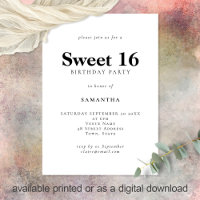 Minimalist Text Any Colour Sweet 16 Birthday Party