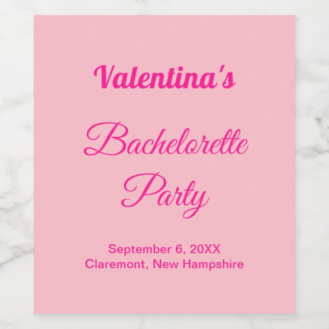 Minimalist Text-Based Pink Bachelorette Party Wine Label (Single Label)