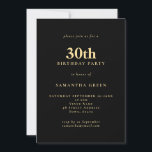 Minimalist Text Black Gold 30th Birthday Party Invitation<br><div class="desc">Minimalist Text Black Gold 30th Birthday Party. 100% customisable. Easily personalise the text and change font and background colours if you wish via the edit further option.</div>