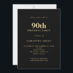 Minimalist Text Black Gold 90th Birthday Party Invitation<br><div class="desc">Minimalist Text Black Gold 90th Birthday Party. Easily personalise the text and change font and background colours if you wish via the edit further option.</div>