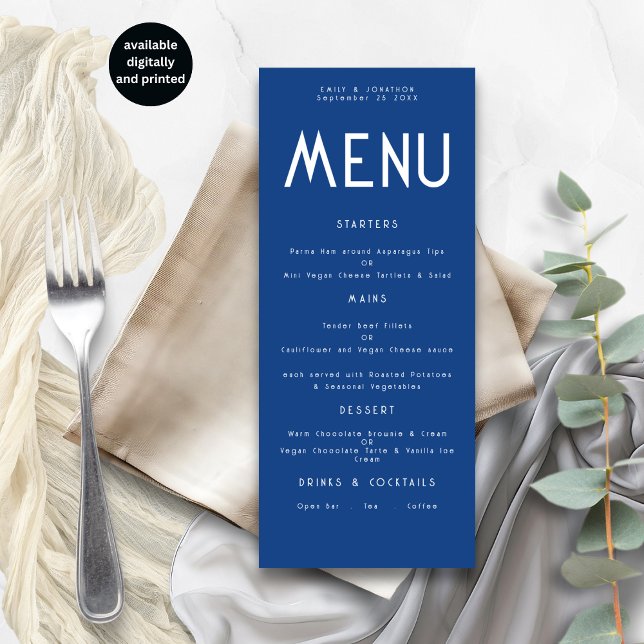 Minimalist Text Blue Wedding Menu card (Creator Uploaded)