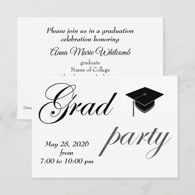 Minimalist Text College Graduation Party  Invitation (Front/Back)