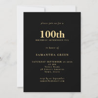 Minimalist Text Gold Black 100th Birthday