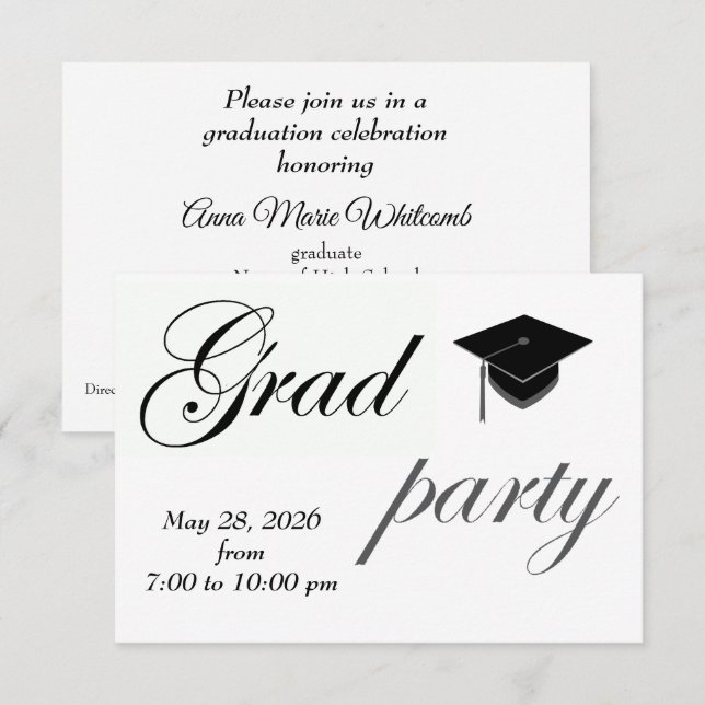 Minimalist Text High School Graduation Party  Invitation (Front/Back)