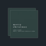 Minimalist Text Name Merry Christmas Green Card<br><div class="desc">Minimalist Text Name Merry Christmas White on Dark Green. Classy contemporary elegance,  with your greeting larger in stylish lowercase with your names beneath with lots of plain area. Easily personalise the text to your own details. Fully customisable.</div>