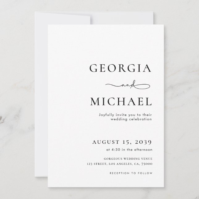 Minimalist Text & Photo Black and White Wedding Invitation (Front)