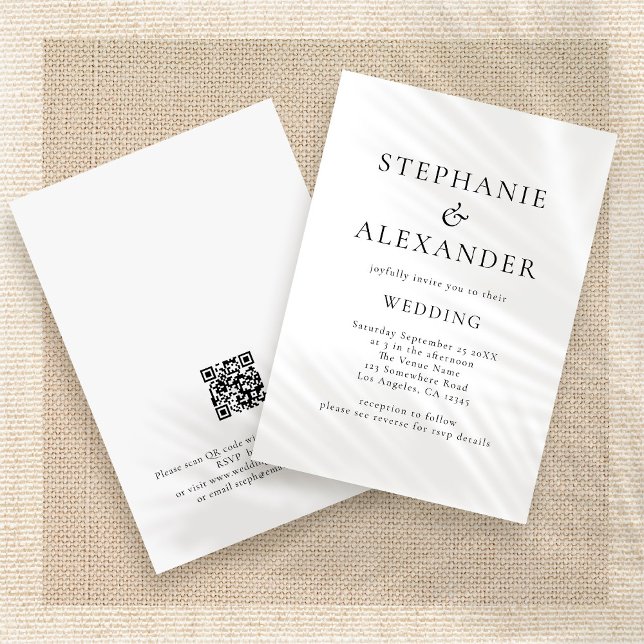 Minimalist Text QR Code Any Colour Wedding Invitation (Creator Uploaded)
