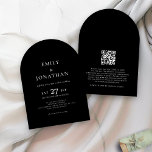 Minimalist Text QR Code Black Arch Wedding  Invitation<br><div class="desc">Minimalist Text QR Code Black Arch Wedding. Simple elegance with this fully editable design. Add your QR code to your wedding website on the back so your guests can RSVP and see all the details online without the need for separate enclosures. You can easily personalise the text to your own...</div>