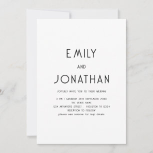Minimalist Text QR Code Black White Wedding  Invitation