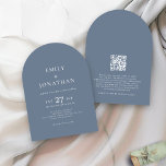Minimalist Text QR Code Dusty Blue Arch Wedding  Invitation<br><div class="desc">Minimalist Text QR Code Dusty Blue Arch Wedding. Simple elegance with this fully editable design. Add your QR code to your wedding website on the back so your guests can RSVP and see all the details online without the need for separate enclosures. You can easily personalise the text to your...</div>
