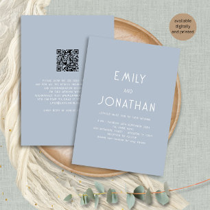Minimalist Text QR Code Dusty Blue Wedding  Invitation