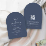 Minimalist Text QR Code Dusty Navy Arch Wedding  Invitation<br><div class="desc">Minimalist Text QR Code Dusty Navy Blue Arch Wedding. Simple elegance with this fully editable design. Add your QR code to your wedding website on the back so your guests can RSVP and see all the details online without the need for separate enclosures. You can easily personalise the text to...</div>