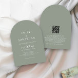 Minimalist Text QR Code Sage Green Arch Wedding  Invitation<br><div class="desc">Minimalist Text QR Code Sage Green Arch Wedding. Simple elegance with this fully editable design. Add your QR code to your wedding website on the back so your guests can RSVP and see all the details online without the need for separate enclosures. You can easily personalise the text to your...</div>