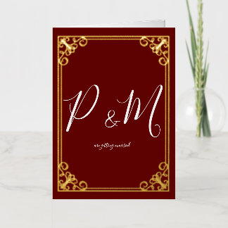 Minimalist Text with Ornate Gold Foil Burgundy Greeting Card