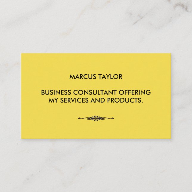 Minimalist Textual with Embellished Element Yellow Business Card (Front)