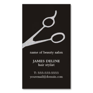 Minimalist Texture Silver Scissor Hair Stylist Magnetic Business Card