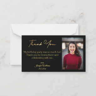 minimalist thank you birthday black gold photo card