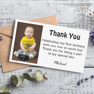 minimalist thank you boy 1st birthday photo card