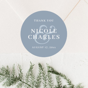 Minimalist Thank You Dusty Blue Wedding Favour Classic Round Sticker