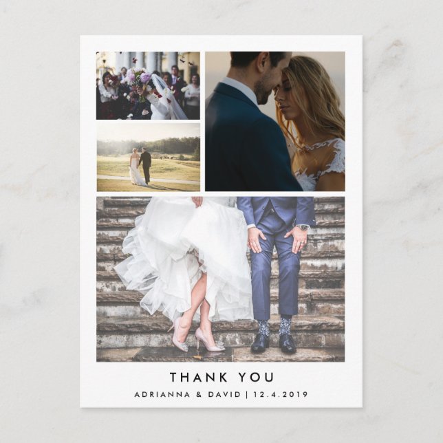 Minimalist Thank You | Four Couple Photo Wedding Postcard (Front)