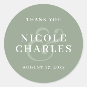 Minimalist Thank You Green Wedding Favour Classic Round Sticker