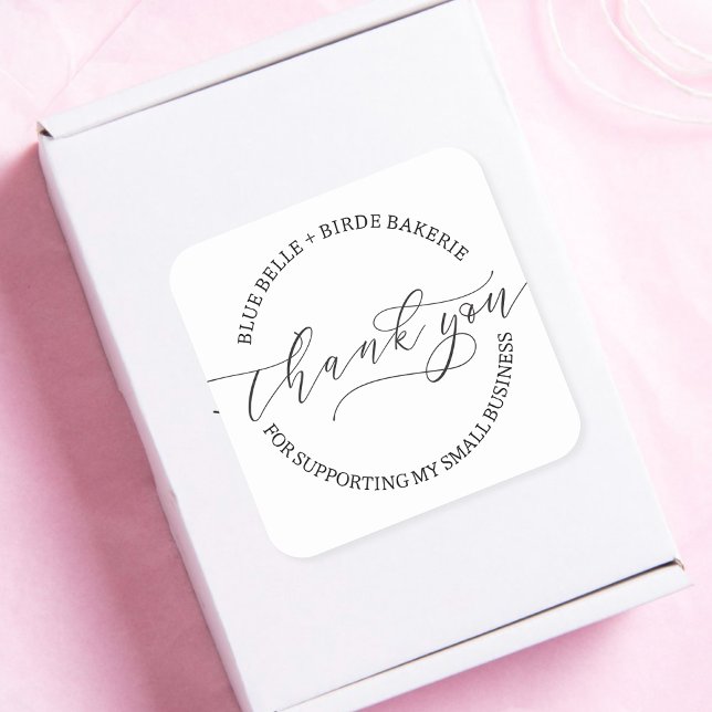 Minimalist Thank You HandwrittenScript Business Square Sticker (Creator Uploaded)