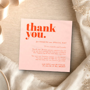 Minimalist Thank You left Orange Pink Enclosure Card