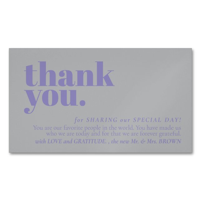 Minimalist Thank You note left Lavender Silver Magnetic Business Card (Front)