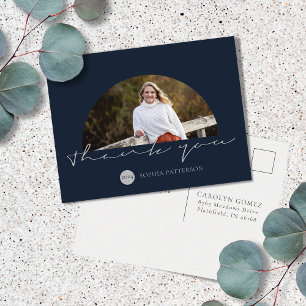 Minimalist Thank You Photo Navy Grey Postcard