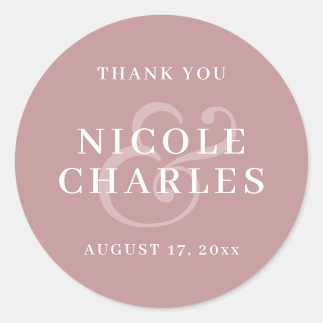 Minimalist Thank You Pink Wedding Favour Classic Round Sticker (Front)