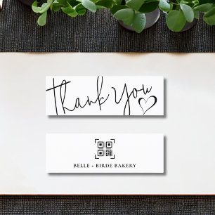 Minimalist Thank You Script Heart   QR CODE  Mini Business Card