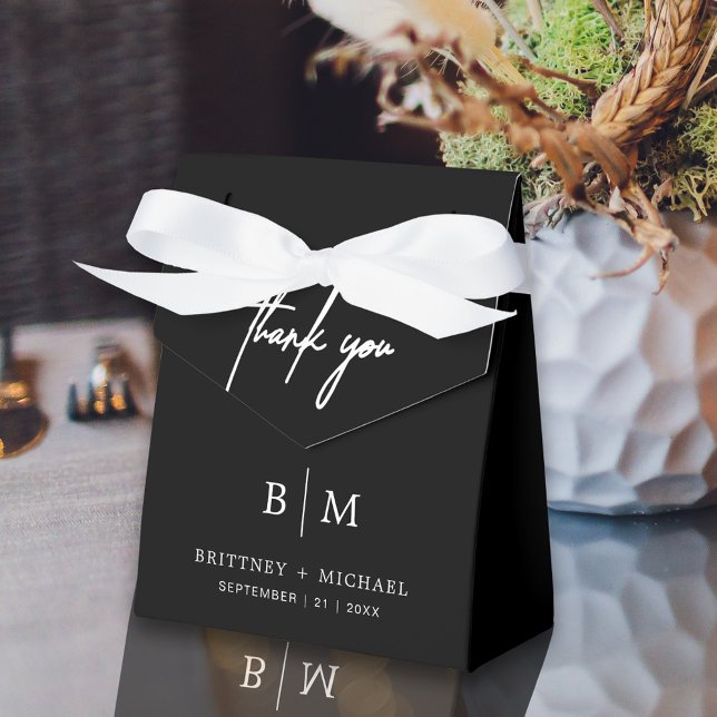 Minimalist Thank You Wedding Black Favour Box (Black Thank you tented favor box bag is a perfect way to package your guest wedding favors.)