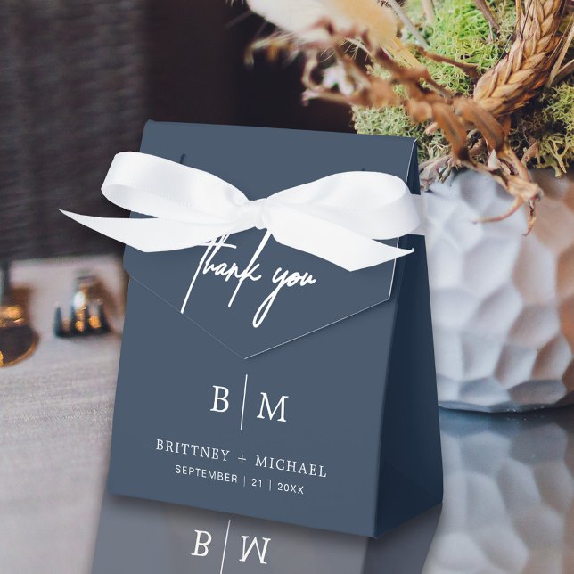 Minimalist Thank You Wedding Dusty Navy Blue Favour Box (Navy blue Thank you tented favor box bag is a perfect way to package your guest wedding favors.)