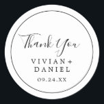 Minimalist Thank You Wedding Favour Sticker<br><div class="desc">These minimalist thank you wedding favour stickers are perfect for a simple wedding reception. The modern romantic design features classic black and white typography paired with a rustic yet elegant calligraphy with vintage hand lettered style. Customisable in any colour. Keep the design simple and elegant, as is, or personalise it...</div>