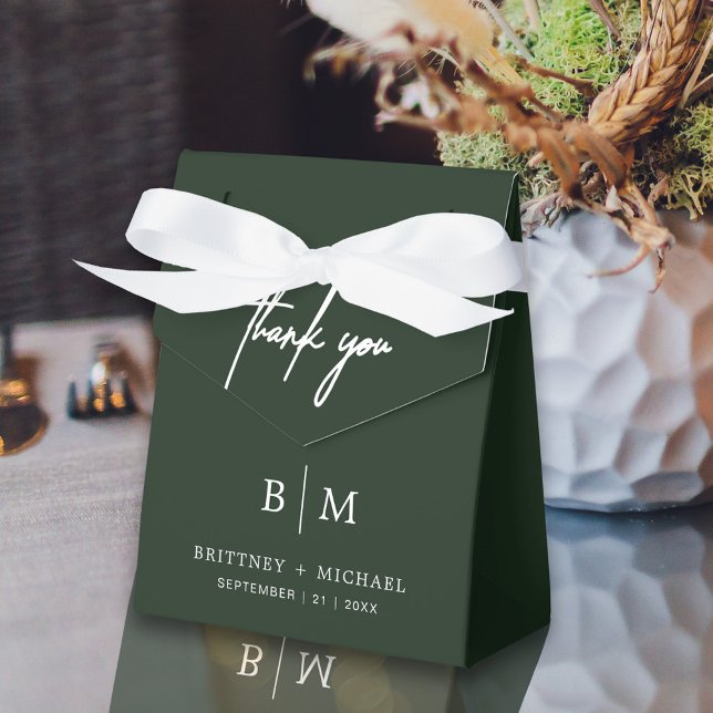 Minimalist Thank You Wedding Forest Green Favour Box (Forest Green Thank you tented favor box bag is a perfect way to package your guest wedding favors.)