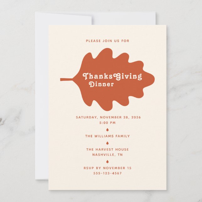 Minimalist Thanksgiving Dinner Invitation Card (Front)